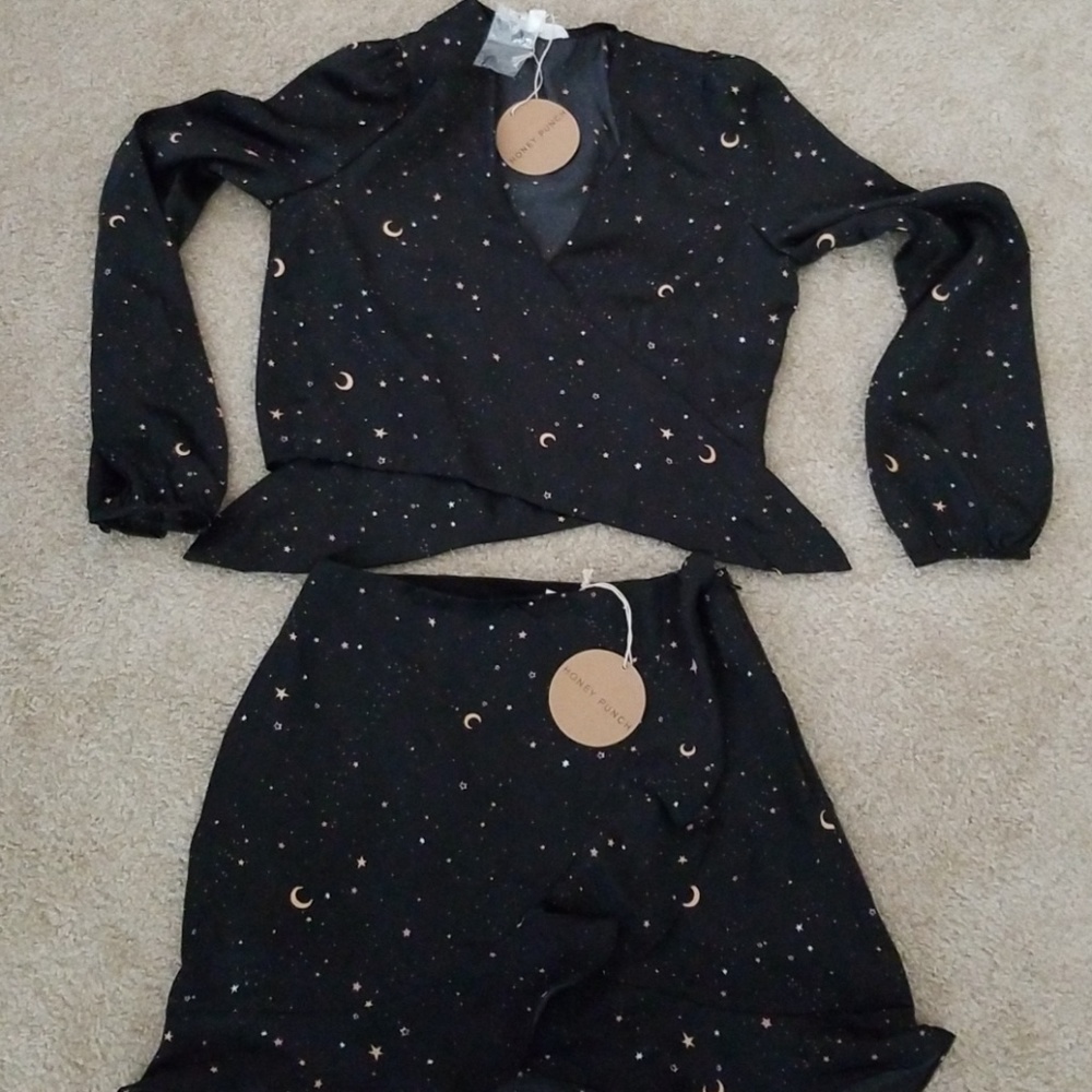 Matching skirt, and wrap crop shirt